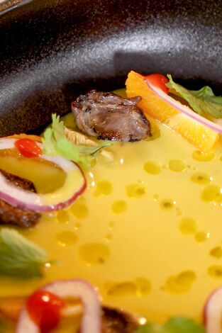Cocina de Sotobosque: Gazpacho de aceituna gordal, naranja y zorzal